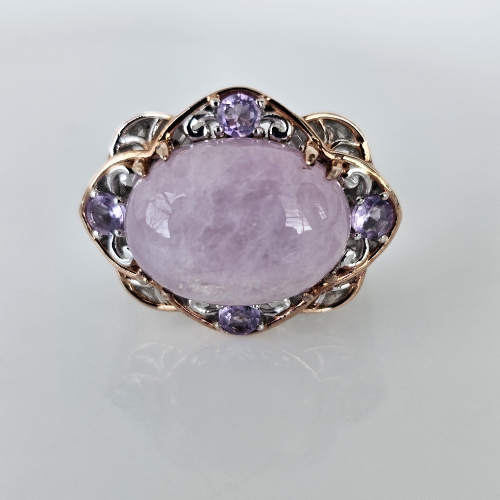 Natural Kunzite & Amethyst Ring in Palladium Sterling Silver 18k RG Sz 6!